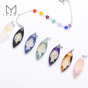 Pendentif en pierre naturelle Bijoux en pierres précieuses Cristal 7 Chakra Reiki Cristal Ovale <span class=keywords><strong>Pendule</strong></span> Colliers Pendentif pour femmes - Product Image 1