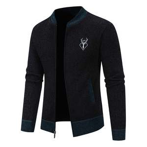 เสื้อคาร์ดิแกนไหมพรมแคชเมียร์ฤดูหนาวปักโลโก้ตามสั่งสำหรับผู้ชาย ทรงเข้ารูป ซิปหน้า ผ้าฝ้าย สีเบจ สีกรมท่า สีดำ สีเทาเข้ม ไซส์ M L XL - Product Image 2
