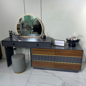 Modern Makeup Vanity Table with Lighted <b>Mirror</b> Wood <b>Panel</b> Storage Desk for Bedroom Furniture - Product Image 1