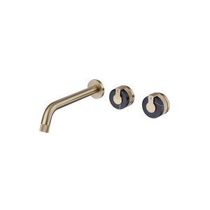 Wand halterung Marmor 2 Griffe Becken Wasserhahn Messing Mischbatterie Gebürstetes Gold Badezimmer - Product Image 6