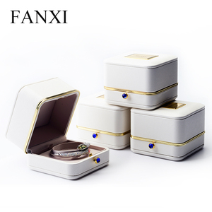 FANXI Custom Logo Ring Pendant <b>Earring</b> <b>Box</b> Gold Rimmed Jewelry <b>Box</b> with Push Button - Product Image 2