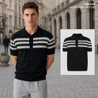 Grosir Pakaian Rajut Pria, Sweater Pria Jacquard Lengan Pendek, Kardigan Pria Kancing Desainer, Siap Kirim untuk Musim Panas