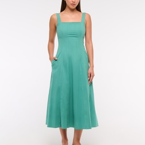 เดรสลำลองผ้าฝ้าย 100% ลายดอกไม้ ความยาวปานกลางสำหรับฤดูร้อน พร้อมลายปักฉลุและลูกไม้ - Product Image 1