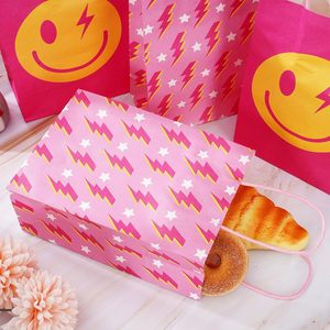 Pink Paper <b>Gift</b> <b>Bags</b> with Twisted Handles Smiley Face Lightning Bolt Star Print Reusable <b>Party</b> Favor Goodie <b>Bags</b> - Product Image 6