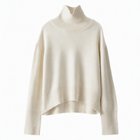 Pull-over en maille côtelée à col roulé oversize pour femme, épaules tombantes, manches longues, ourlet asymétrique, vente en gros, marque privée OEM ODM