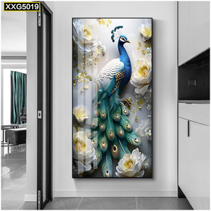 Pavone di lusso arte Hotel pittura moderna <span class=keywords><strong>soggiorno</strong></span> ingresso pittura di cristallo <span class=keywords><strong>arredamento</strong></span> per la casa arte della parete pittura decorativa - Product Image 4