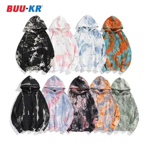 Buker hoodie Tie Dye pria cetak sublimasi Gym Logo kustom ukuran besar 300Gsm