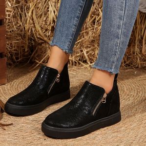 Nouvelles Chaussures de Sport pour <span class=keywords><strong>Femme</strong></span> Automne/Hiver 2026, Noires, à Semelle Épaisse, Double Fermeture Éclair, Bout Rond, Grande Taille - Product Image 3
