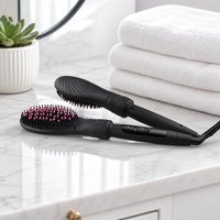 Lisseur de cheveux électrique portable professionnel 6-en-1 avec peigne à air chaud à ions négatifs et LED pour hôtel, maison et usage extérieur