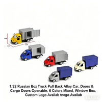 Camion à boîte russe à l'échelle 1:32-Voiture moulée sous pression à tirette, portes ouvrables et porte de chargement, 6 couleurs assorties, boîte à fenêtre