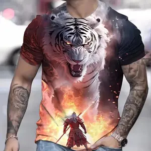 قميص رجالي بطباعة نمر ثلاثية الأبعاد، سريع الجفاف للصيف، بأكمام قصيرة، مصنوع من البوليستر/الرايون، قماش منسوج عادي، مقاس منتظم - Product Image 5