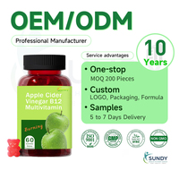 Gummies véganes OEM/ODM au vinaigre de cidre de pomme, vitamines B12 et multivitamines, sans sucre, délicieuses, complément nutritionnel quotidien