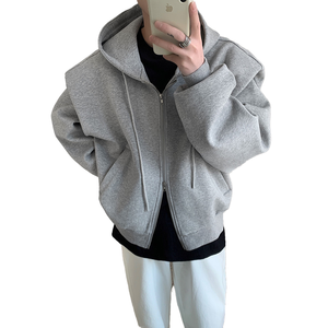 Nouveautés, sweat-shirts à capuche gris pour homme, mode printemps, coupe ample, tissu en laine mélangée élasthanne/polyester, imprimé par décharge - Product Image 1
