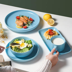 Plato de cerámica nórdico, vajilla, cuencos de Color azul, juego de tazas de café, restaurante de Hotel, platos de cena de porcelana, juego de vajilla - Product Image 1