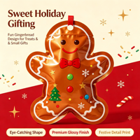 Pochette de Noël en forme d'homme en pain d'épices avec fermeture éclair, trou de suspension, sac en plastique imperméable découpé sur mesure pour aliments pour bébés, cadeaux de fêtes