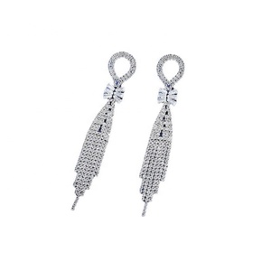European American Temperament Tassel Rhinestone <b>Long</b> Gold Plated Geometric Women's Drop <b>Earrings</b> for Anniversary Fashion - Product Image 6