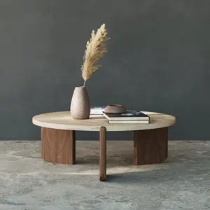 HZX Modern Marble Coffee Table Living Room Stone Furniture Beige Travertine Cardin Round Coffee Tables