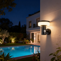 Lampes murales LED solaires extérieures pour la maison, étanches, en acier inoxydable, de forme ronde, avec capteur de mouvement, pour l'aménagement paysager