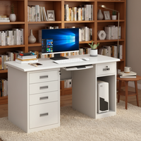 Bureau d'ordinateur de bureau avec compartiment de rangement pour ordinateur, 5 tiroirs verrouillables, plateau pour clavier, construction en acier, design moderne, mobilier de bureau