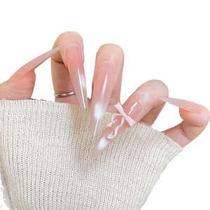 Últimos Modelos 2025, Uñas Postizas Hechas a Mano, 4.0, Delgadas, <span class=keywords><strong>Rosa</strong></span> Nude Degradado, Lazo 3D, Lujo, 30 Piezas, Uñas a Presión - Product Image 4