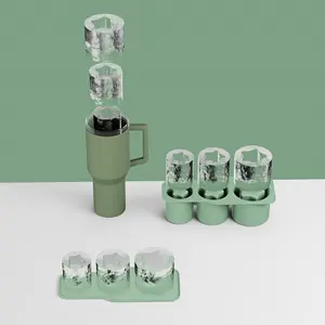 Bandeja de cubo de silicona de grado alimenticio reutilizable con tapa, molde personalizado para hacer 3 cubitos de hielo de cilindro hueco, fácil y ecológico
