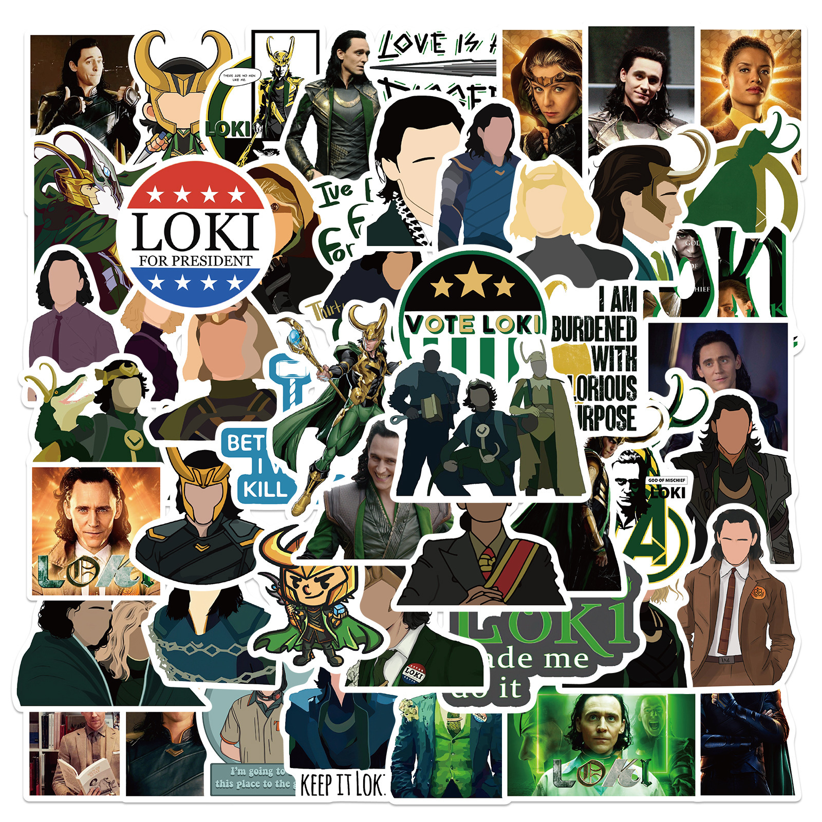 50Pcs Popular American TV Show Loki Graffiti Stickers For Notebook Bottle Phone Waterproof Custom Tom Hiddleston Label