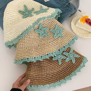 Sombrero de Paja con Bloques de Color Personalizados DLS para Mujer, con Borde con Volantes, Protección UV, Servicio ODM para Vacaciones en la Playa y Salidas Diarias - Product Image 1