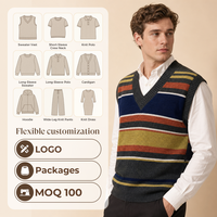 Gilet pull homme personnalisé anti-rides respirant à rayures avec logo brodé style Old Money automne col en V style preppy