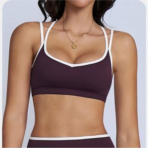 Soutien-gorge de sport pour femme à double bretelle fine croisée dans le dos, rembourrage amovible, maintien léger, idéal pour le Pilates, le yoga, la gym et l'entraînement (vente en gros) - Product Image 3