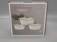 Ensemble de marmites à soupe en céramique plaquée colorée de luxe avec couvercle en verre et double anse gravée