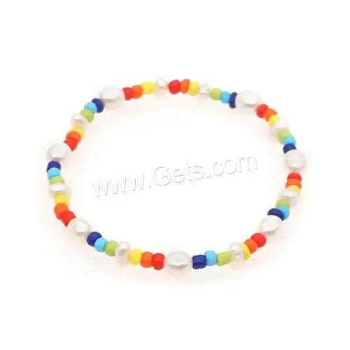 Joias da moda, joias de vidro multicolorido, contas de sementes, pérola para água doce, pulseira feminina de comprimento 6.496 polegadas 1487245