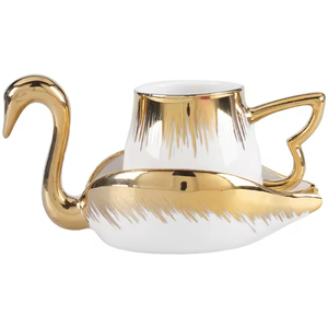 Hot bán màu sang trọng sứ chiếc đĩa và tách trà gốm thiên nga hình 100ml cà phê <span class=keywords><strong>cup</strong></span> <span class=keywords><strong>Set</strong></span> với vàng khung - Product Image 6