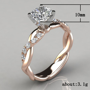 Anello da donna in oro rosa con pietra quadrata lucida, stile europeo popolare, ornamento per la mano da indossare tutti i giorni - Product Image 3