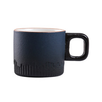 Tazza da Espresso in Gres da 70ml con Manico a D, Tazza da Degustazione in Ceramica Blu Nero Sfumato Opaco con Base Scanalata