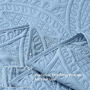 3 pièces Couvre-<span class=keywords><strong>lit</strong></span> Oversize Reine À Ultrasons Gaufrage Léger Couette Ensemble Doux Réversible Couverture pour Toute La Saison <span class=keywords><strong>Bleu</strong></span> Clair - Product Image 3