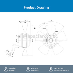 Ventilateurs axiaux de refroidissement à moteur servo à inverter avec roulement à billes ebmpapst A2D200-AA02-01 200 mm 53 W 230 V AC 0,13 A 2800 tr/min - Product Image 3