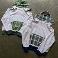 Sweat-shirt à capuche zippé court en molleton français à carreaux, patchwork et blocs de couleur 100 % coton pour homme – Style streetwear