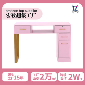 Mesa de Manicura Rosa con Cajón y Mecanismo de Deslizamiento Silencioso, Estación de Manicura Contemporánea - Product Image 5
