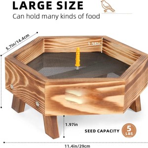 Solid Wood Squirrel Feeder Polygonal Wooden Food Box Floor <b>Standing</b> Nut And <b>Bird</b> Food Storage Wooden Feeder - Product Image 5