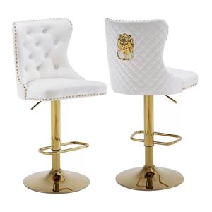 Silla de Bar Nórdica Alta para Barra, Mueble de Metal Dorado con Respaldo de Terciopelo, Taburete Alto Moderno de Cuero de Lujo para Cocina - Product Image 1