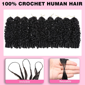 Extensiones de Cabello Humano Rizado Birmano Pre-Separadas Sin Nudos con Reflejos Pixie Curls Feather Crochet Miracle Knots - Product Image 3
