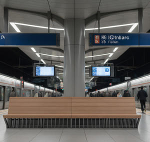 Banc de métro moderne Y01 – Sièges haut de gamme pour gares – Cadre en bois et acier imperméable, idéal pour les zones de transit intérieures/extérieures - Product Image 1