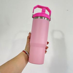 Gobelet isotherme rose Flamingo Best Value Gifts 30 oz avec paille rabattable - Product Image 2