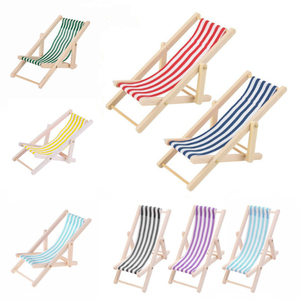 1:12 maison de poupée <span class=keywords><strong>Mini</strong></span> meubles modèle fini rayé en bois inclinable multicolore chaise de plage - Product Image 1