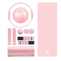 SANFAN Kit d'Accessoires Personnalisables Logo Yoga Pilates: Bande de Résistance Rose, Cercle de Pilates, Patins de Glisse Core, Poids Cheville