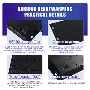 1875W 22-in-1 chúng tôi tiêu chuẩn mở rộng cắm bảo vệ tăng dải điện với 3 USB-A 3 cổng USB-C cho công nghiệp & bệnh viện sử dụng - Product Image 6