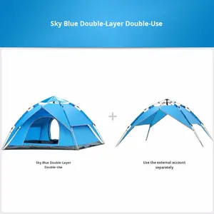 Tenda da <span class=keywords><strong>Campeggio</strong></span> Istantanea Pop-Up a Doppio Strato <span class=keywords><strong>per</strong></span> Esterni, Una Camera da Letto, Quattro Stagioni, 3-4 Persone, Impermeabile, Protezione UV30+, Rivestimento Argentato, Montaggio Rapido - Product Image 2
