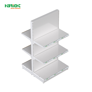 White Steel Supermarket Gondola <b>Shelf</b> 3 Tier Retail Display Rack <b>Pegged</b> Shelving for Grocery Store - Product Image 4