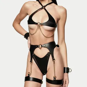 Nouvel arrivage S & M Livraison rapide Lingerie sexy en cuir PU pour femmes SM bondage Costume de sous-vêtements PU