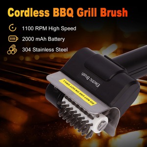 Brosse de nettoyage électrique pour <span class=keywords><strong>barbecue</strong></span> 1100 tr/min sans fil, poils en acier inoxydable pour grils à gaz, charbon, céramique et fonte - Product Image 3